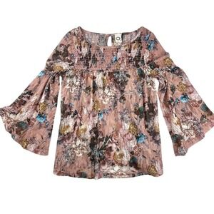 Akemi + Kin Anthropologie Floral Smocked Peasant Blouse Large
